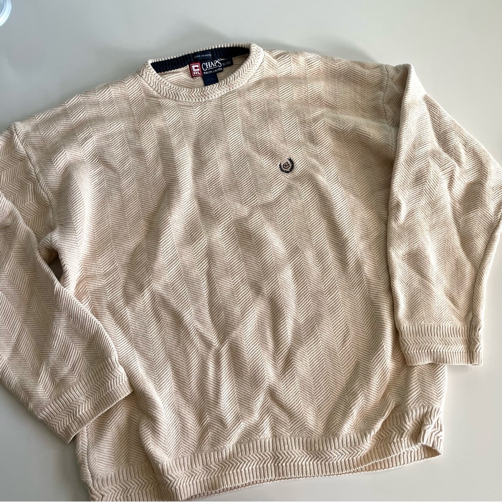 Vintage Chaps x Ralph Lauren Chevron Beige Pullover Sweater, XL